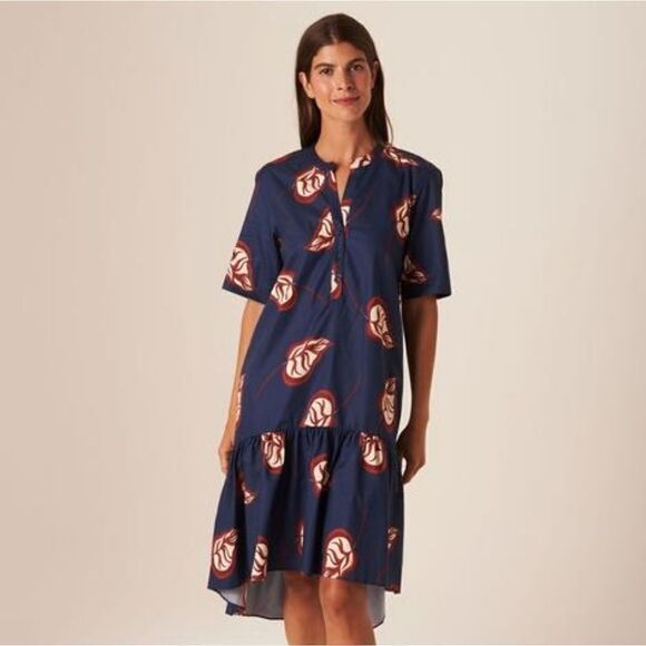 Tucker Laura Dress Midnight Begonias in Silk Cotton Ruffle Hem Leaf Print - Picture 1 of 1